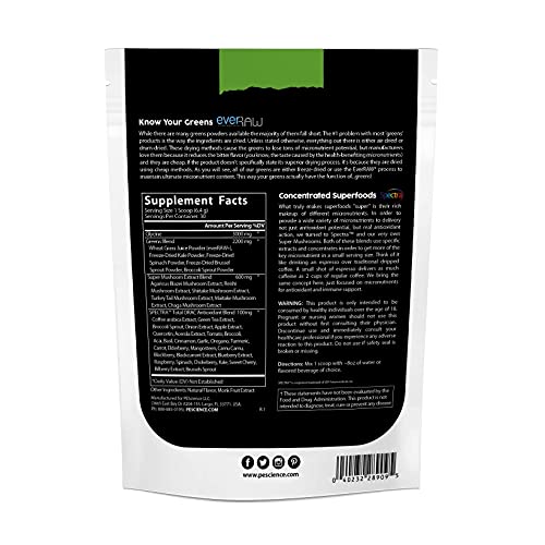 PEScience Greens & Superfoods Powder, 30 Servings, Natural Chlorophyll with Turkey Tail Mushroom & Fruit Extracts Blend