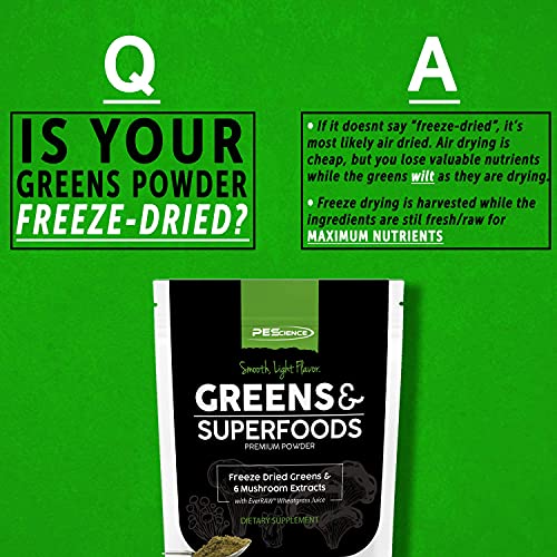 PEScience Greens & Superfoods Powder, 30 Servings, Natural Chlorophyll with Turkey Tail Mushroom & Fruit Extracts Blend