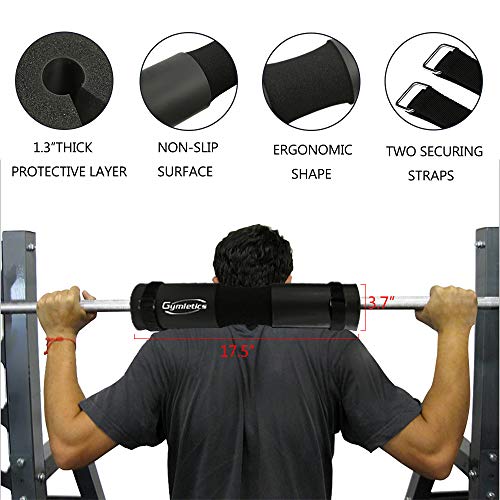 Gymletics 7 Pack Barbell Squat Pad for Standard Set, Barbell Pad for Hip Thrusts, 2 Gym Ankle Straps, Hip Exercise Band, 2 Squat Pad Safety Straps and Carry Bag
